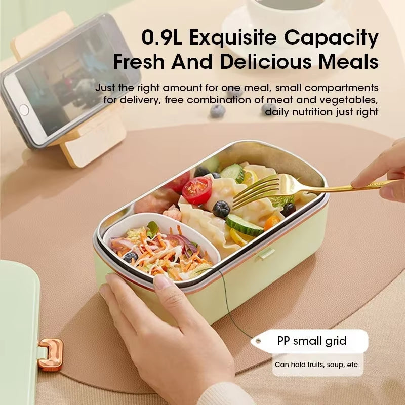 900ML Electric Lunch Box Portable Food Warmer with Heat Preservation Self-Heating Steaming Cooking Pot for Office Worker